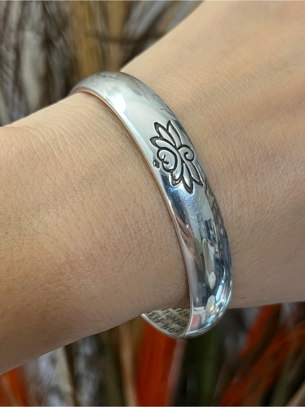S925 Silver lotus flower bangle cuff Bracelet with Heart Sutra for women girls